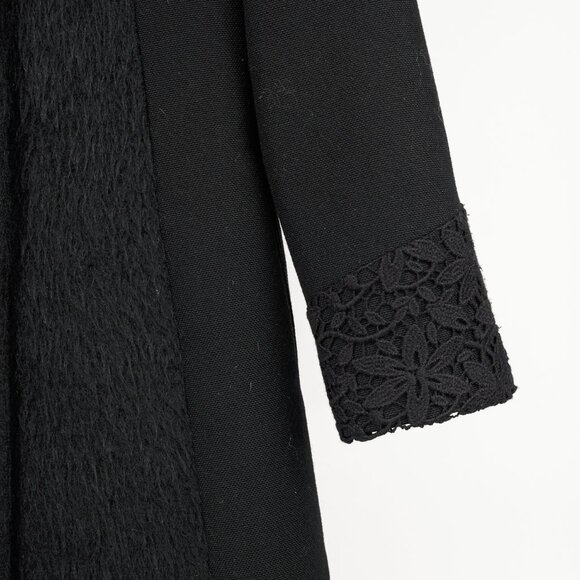 Versus Versace Black Fuzzy Wool Lace-Trim Coat - Picture 6 of 11